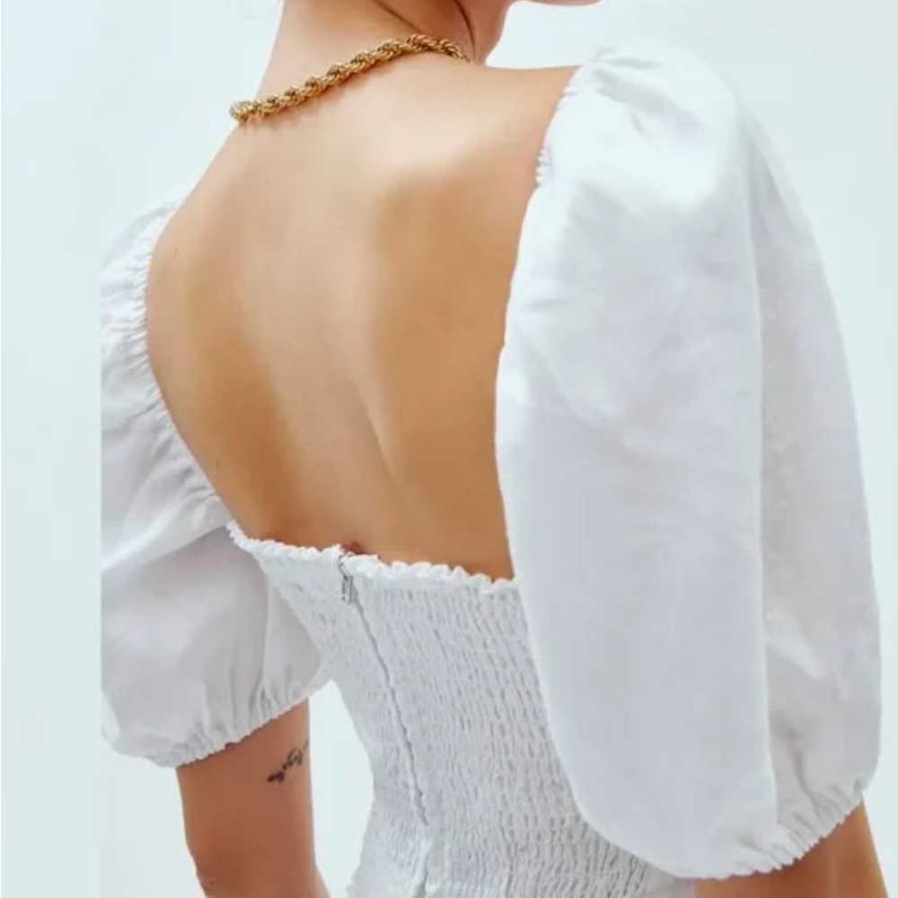 Reformation White Twist Front Puff Sleeve Crop Top - Picture 3 of 6